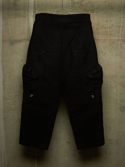 Rick Owens AW18 "SISYPHUS" BLACK Cotton Silk Moleskin High Waisted Cargo Pants