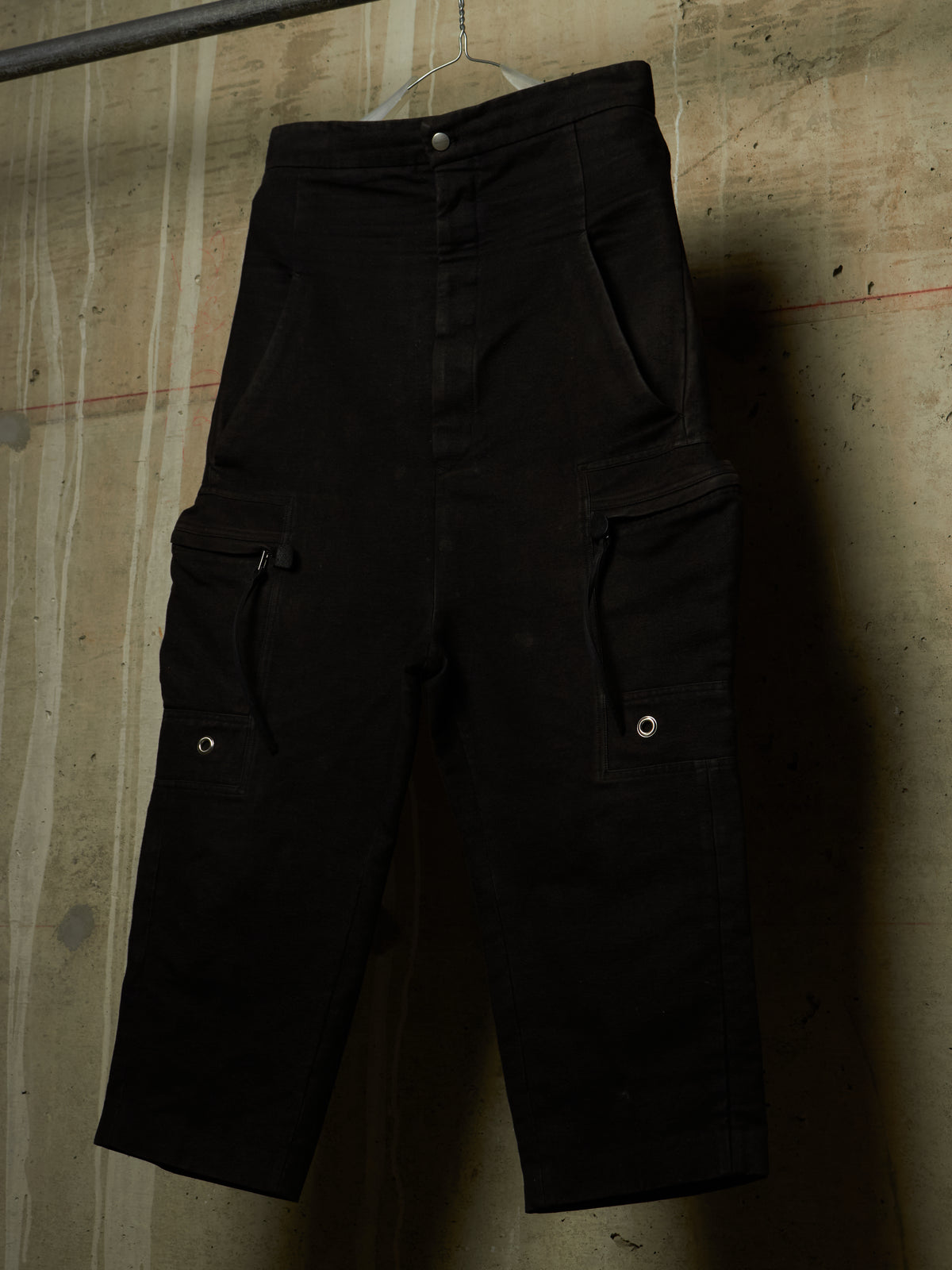 Rick Owens AW18 "SISYPHUS" BLACK Cotton Silk Moleskin High Waisted Cargo Pants