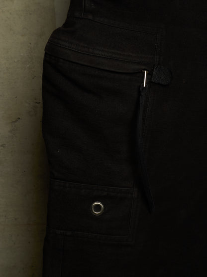 Rick Owens AW18 "SISYPHUS" BLACK Cotton Silk Moleskin High Waisted Cargo Pants
