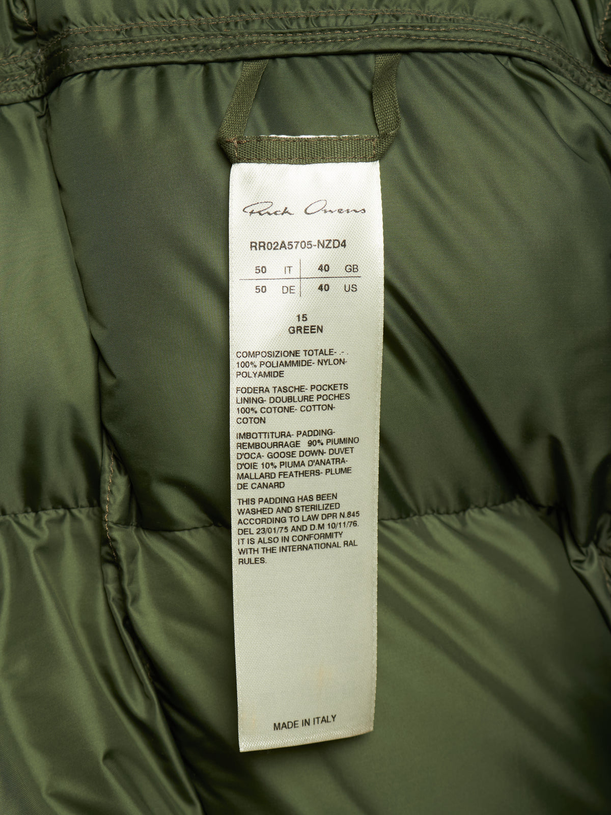 Rick Owens AW21 "GETHSEMANE" GREEN Duvet Jumbo Peter Hooded Puffer Down Jacket