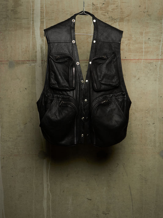 Rick Owens AW24 "PORTERVILLE" Black Megablister Lamb Leather Cargo Vest