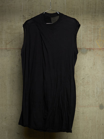 Rick Owens DRKSHDW 2010s Black Semi Sheer Asymmetric Drape Longline Tarp Tank Top
