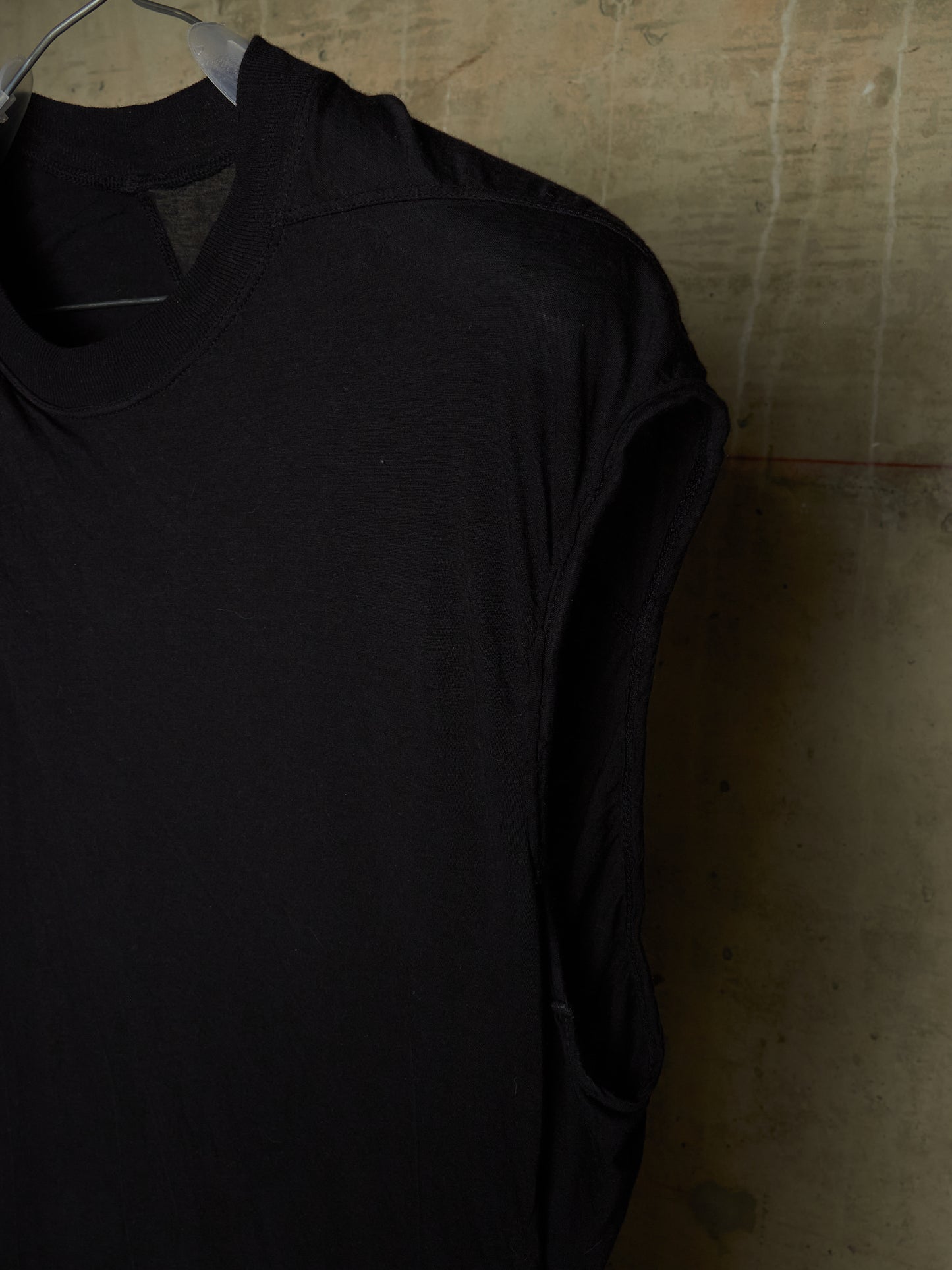 Rick Owens DRKSHDW 2010s Black Semi Sheer Asymmetric Drape Longline Tarp Tank Top