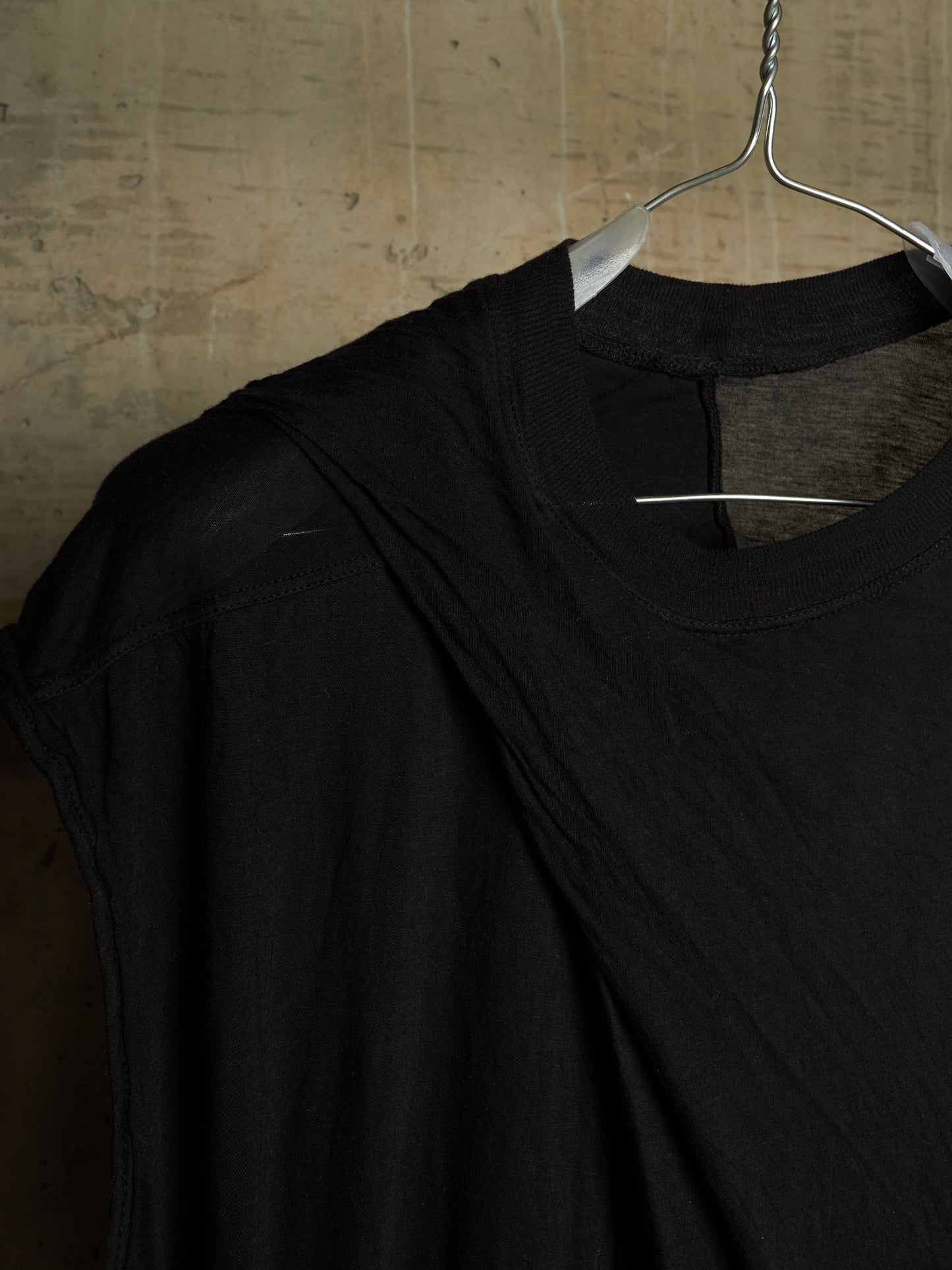 Rick Owens DRKSHDW 2010s Black Semi Sheer Asymmetric Drape Longline Tarp Tank Top