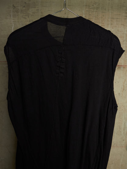 Rick Owens DRKSHDW 2010s Black Semi Sheer Asymmetric Drape Longline Tarp Tank Top