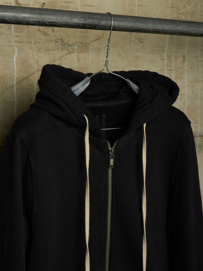 Rick Owens DRKSHDW 2010's BLACK Cotton Fleece Front Zip Hoodie