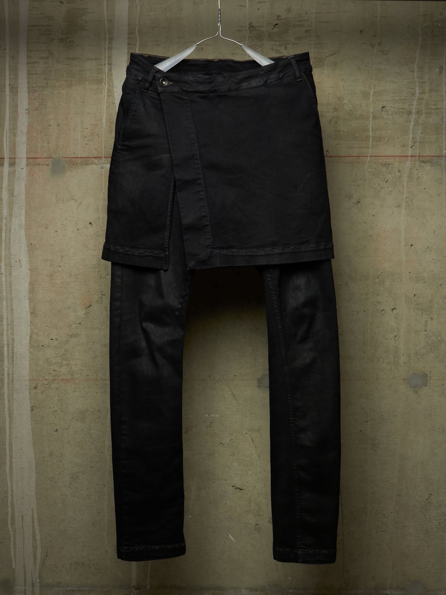 Rick Owens DRKSHDW AW16 "MASTODON" BLACK MATTE Waxed Gladiator Kilt Layer Denim