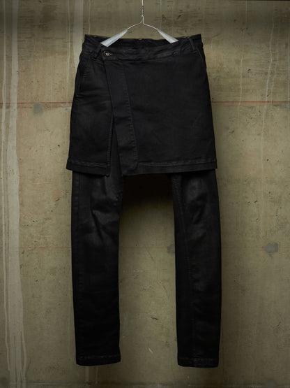 Rick Owens DRKSHDW AW16 "MASTODON" BLACK MATTE Waxed Gladiator Kilt Layer Denim