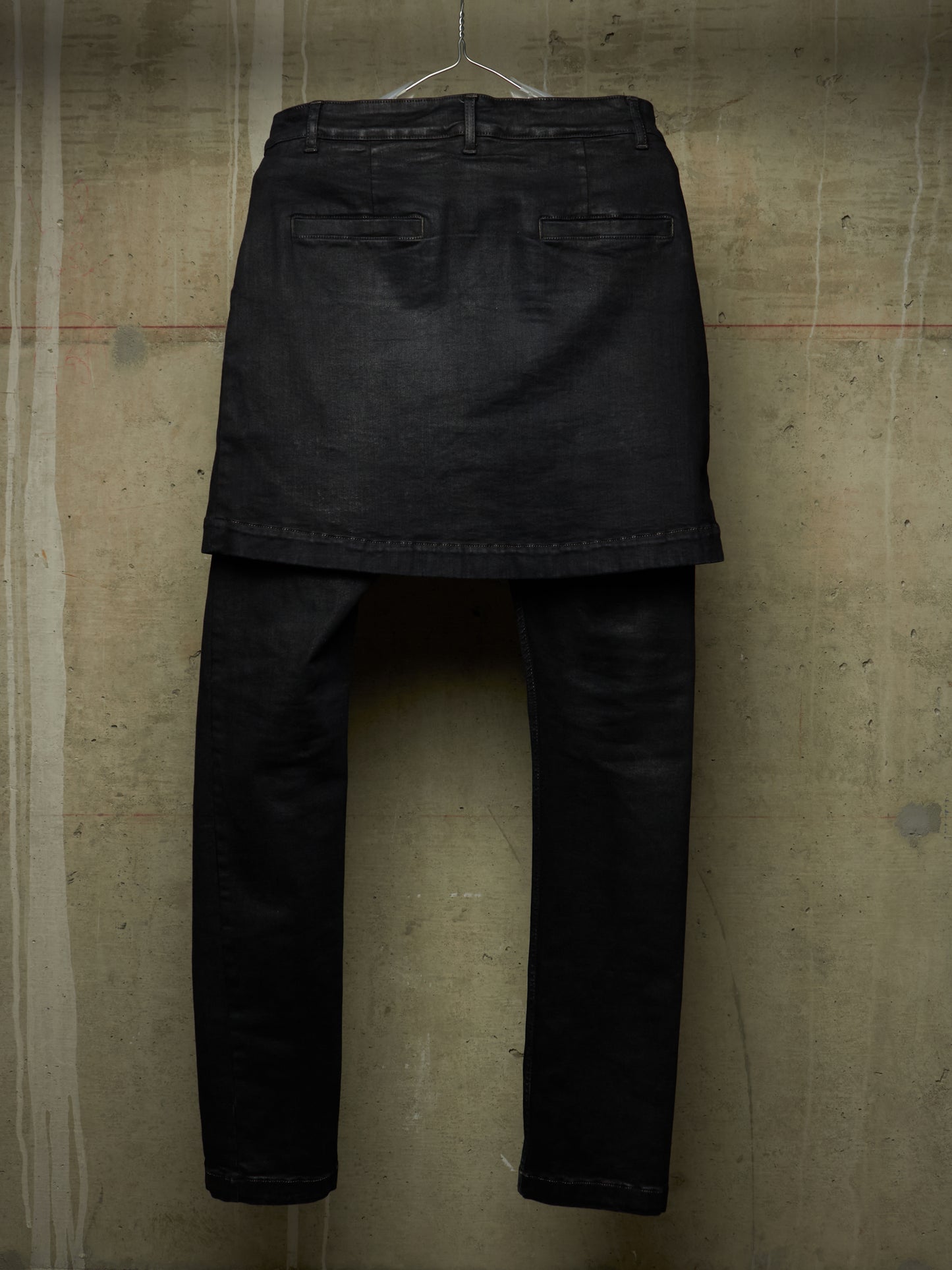 Rick Owens DRKSHDW AW16 "MASTODON" BLACK MATTE Waxed Gladiator Kilt Layer Denim