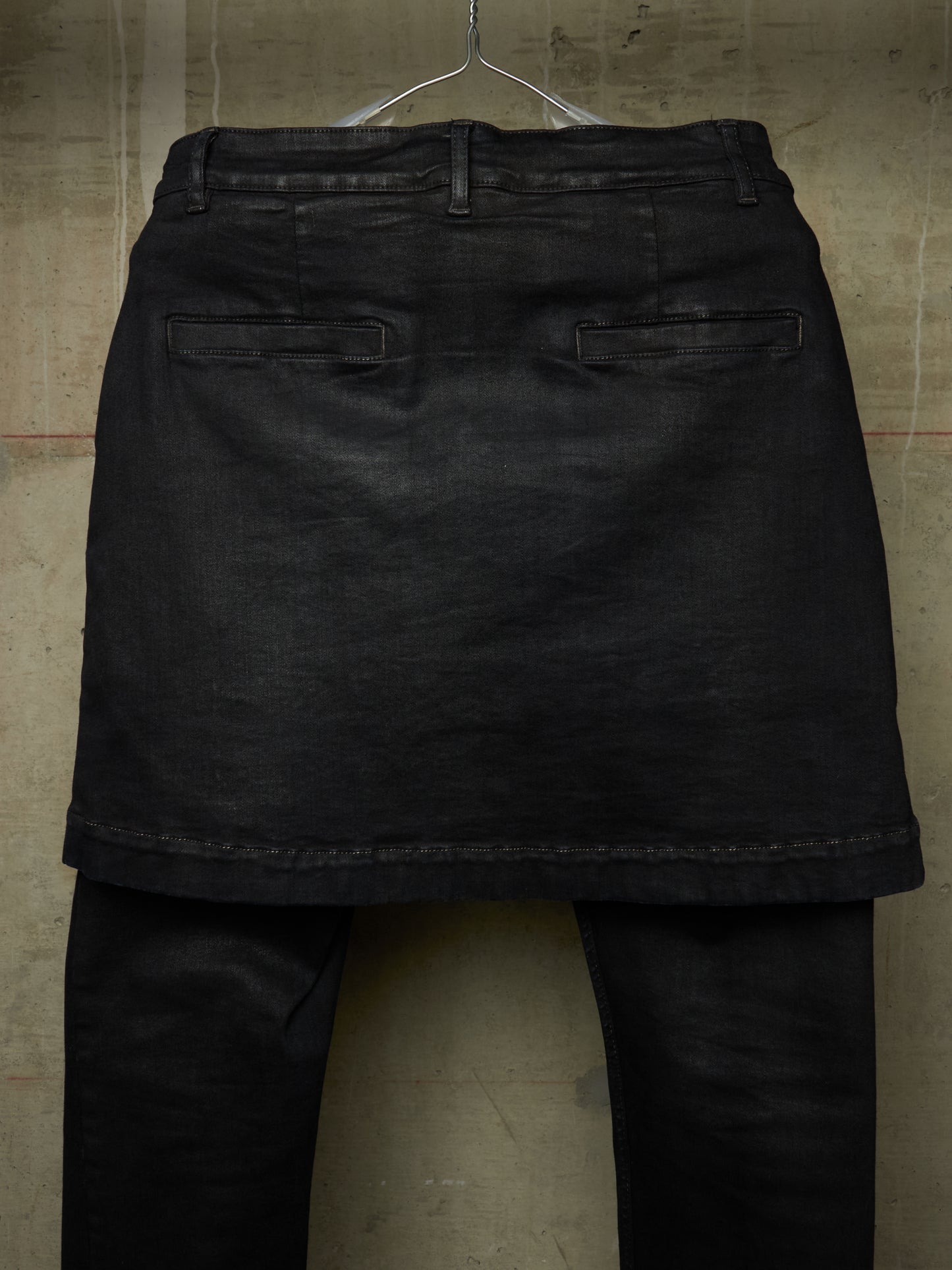 Rick Owens DRKSHDW AW16 "MASTODON" BLACK MATTE Waxed Gladiator Kilt Layer Denim