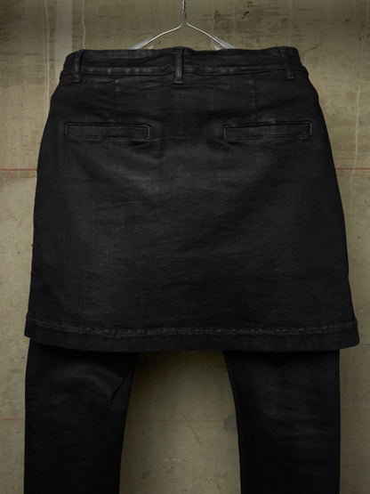 Rick Owens DRKSHDW AW16 "MASTODON" BLACK MATTE Waxed Gladiator Kilt Layer Denim