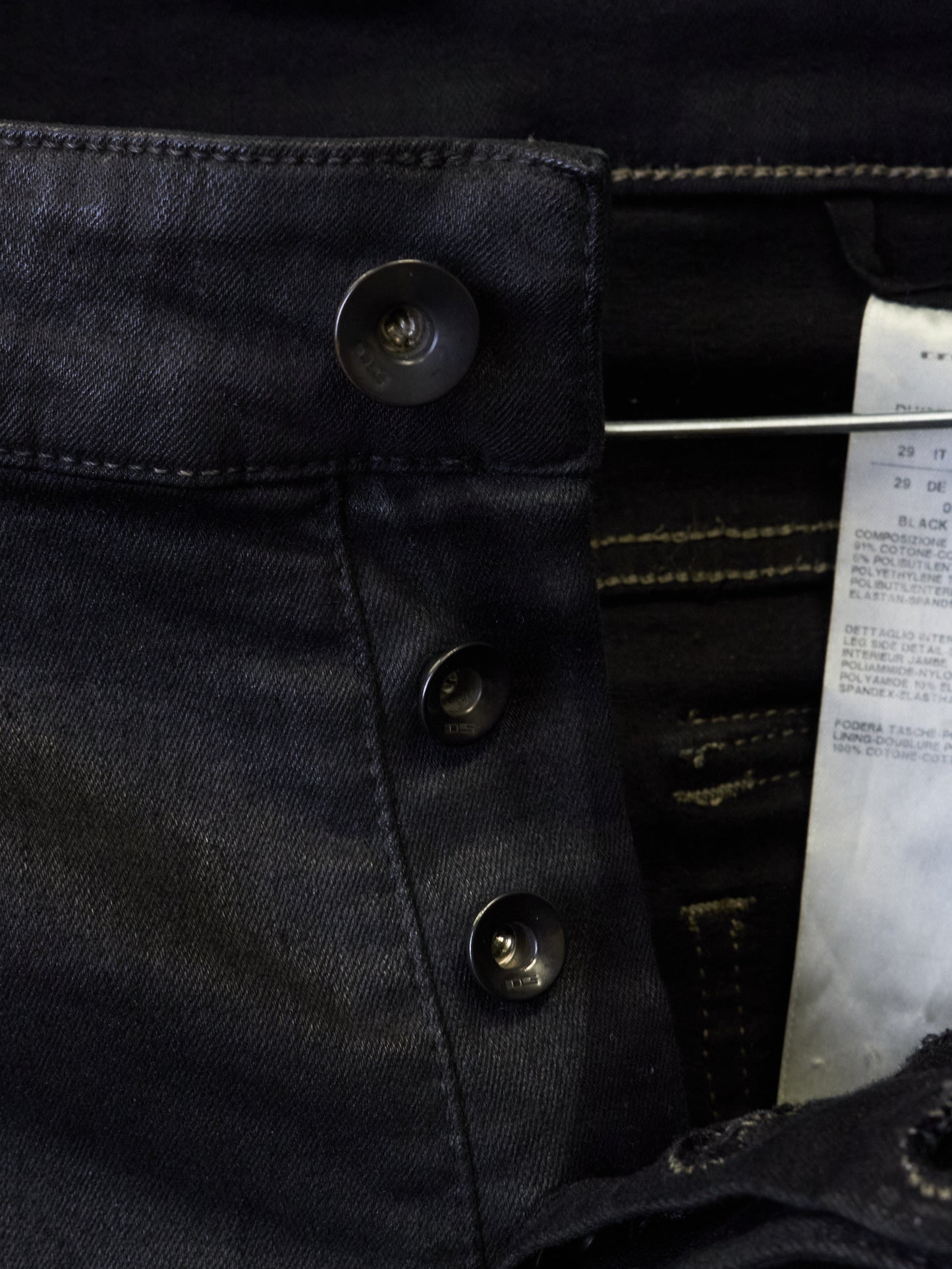 Rick Owens DRKSHDW AW17 "GLITTER" Black Waxed 'Memphis Cut' Stretch Denim