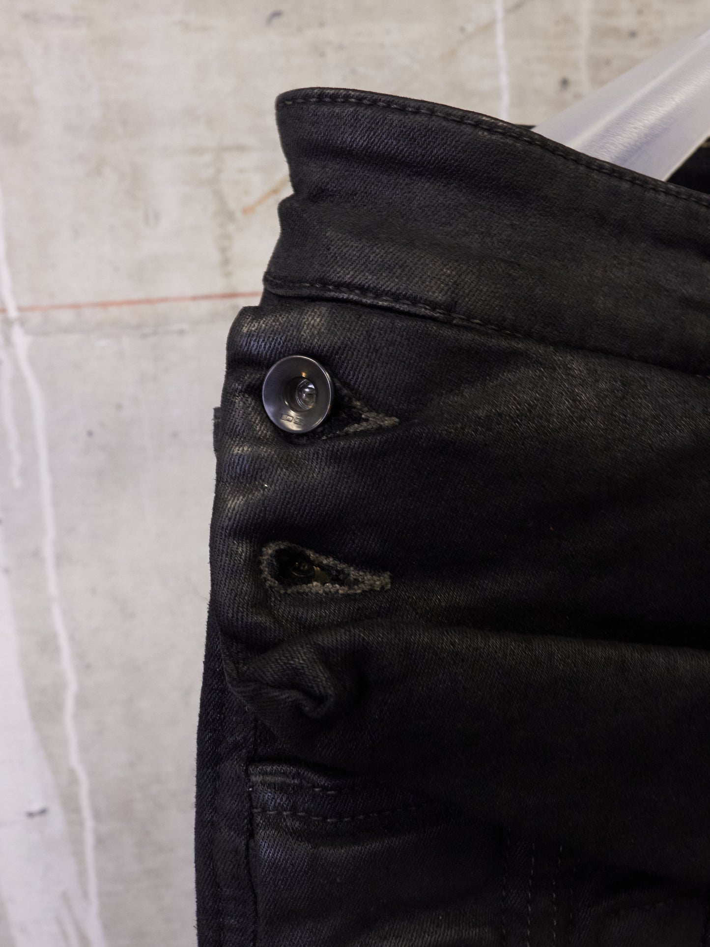 Rick Owens DRKSHDW AW17 "GLITTER" Black Waxed 'Memphis Cut' Stretch Denim
