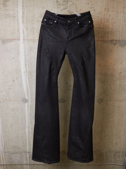 Rick Owens DRKSHDW AW24 "PORTERVILLE" 'BIAS BOOTCUT' Waxed Flare Denim