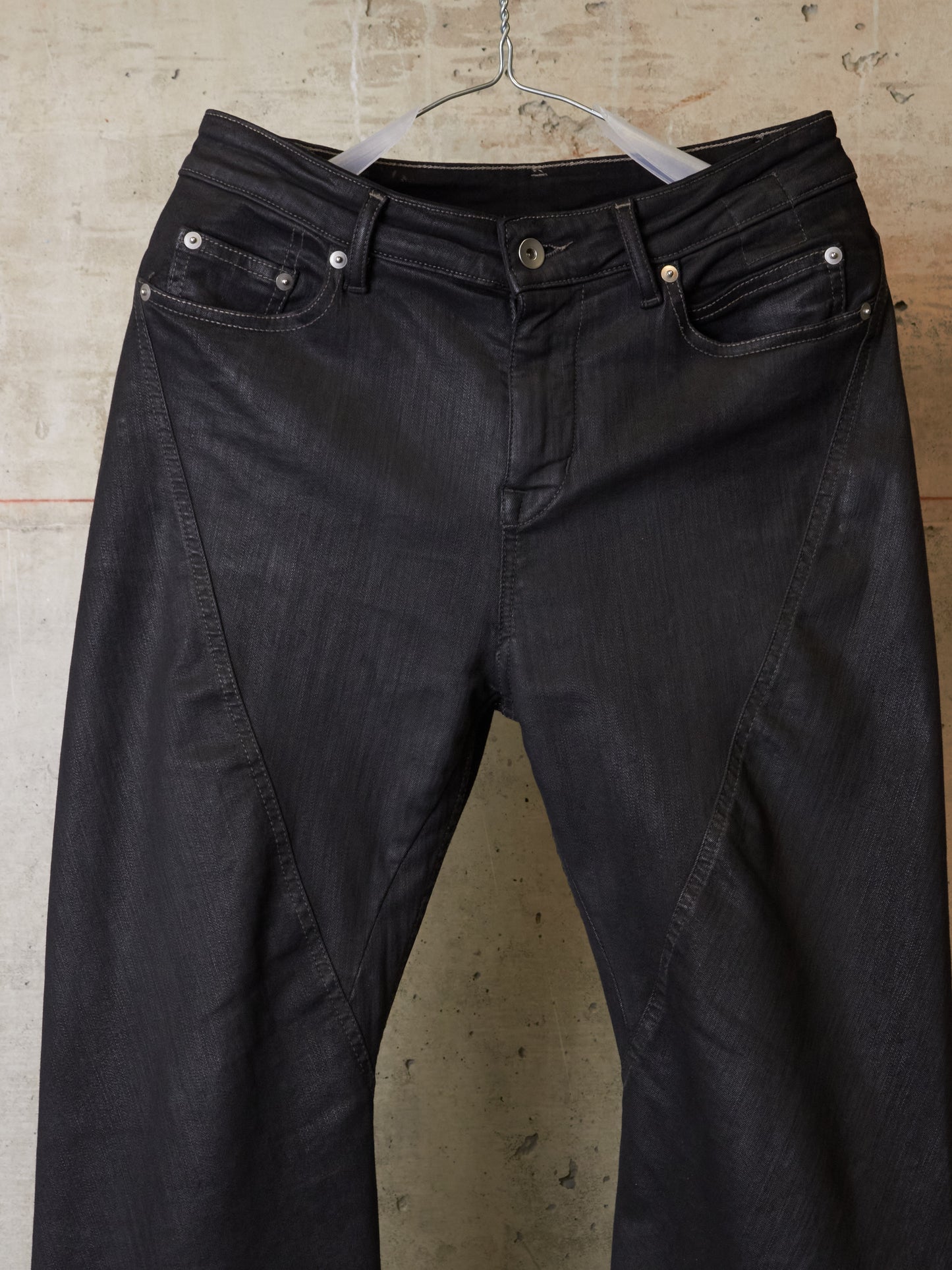 Rick Owens DRKSHDW AW24 "PORTERVILLE" 'BIAS BOOTCUT' Waxed Flare Denim