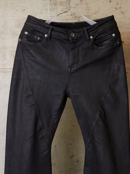Rick Owens DRKSHDW AW24 "PORTERVILLE" 'BIAS BOOTCUT' Waxed Flare Denim