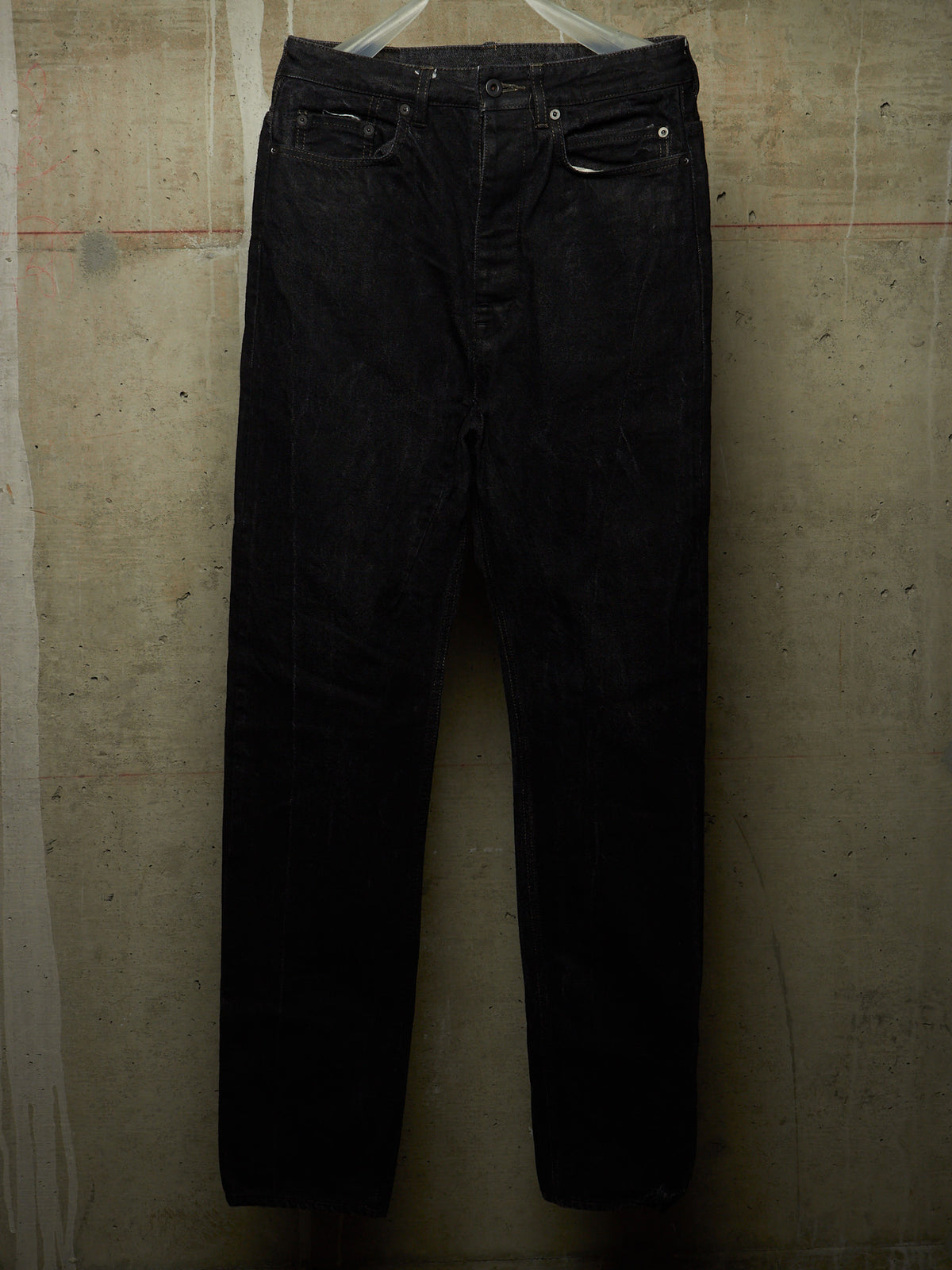 Rick Owens DRKSHDW AW19 "LARRY" BLACK WAX 'Collapse Cut' Denim