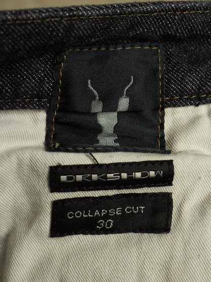 Rick Owens DRKSHDW AW19 "LARRY" BLACK WAX 'Collapse Cut' Denim
