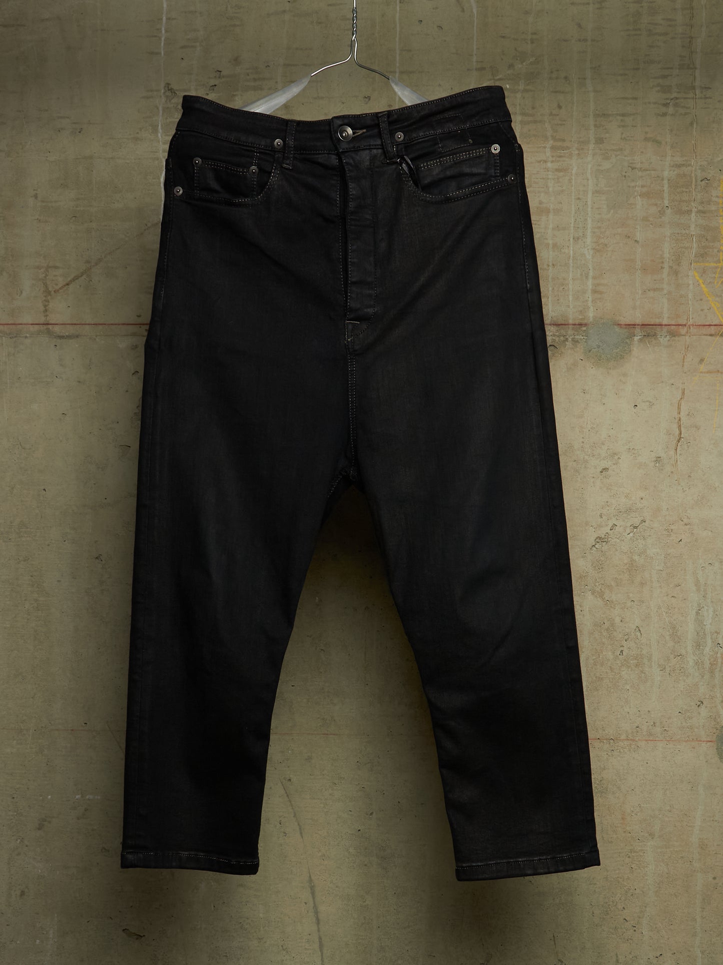 Rick Owens DRKSHDW Mid 2010s BLACK WAX 'Astaire Cropped' Stretch Denim