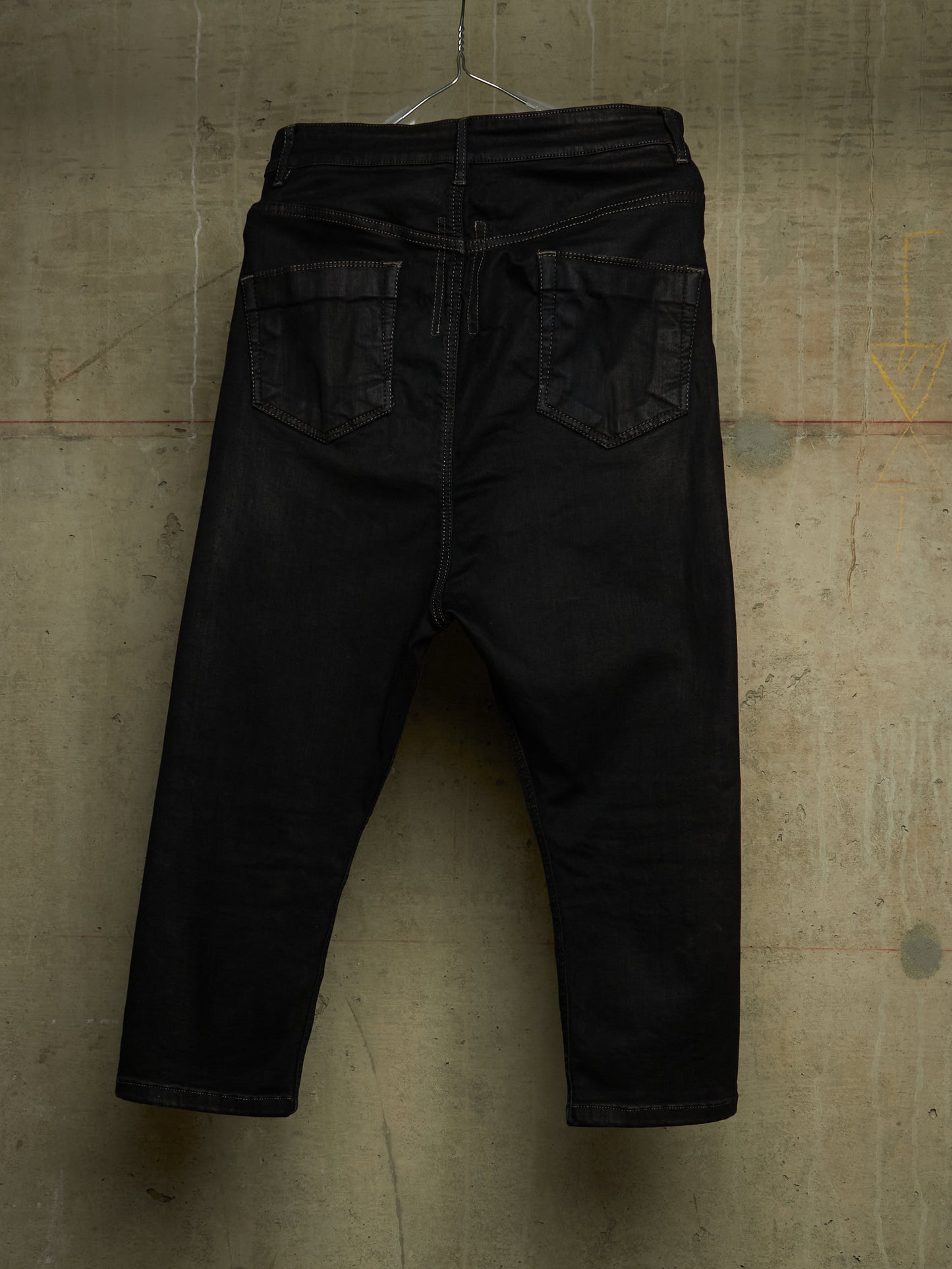 Rick Owens DRKSHDW Mid 2010s BLACK WAX 'Astaire Cropped' Stretch Denim