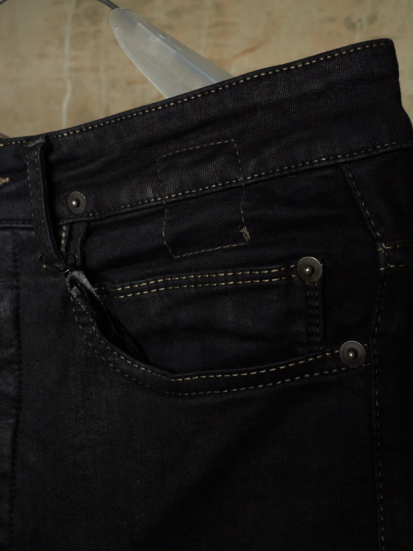 Rick Owens DRKSHDW Mid 2010s BLACK WAX 'Astaire Cropped' Stretch Denim