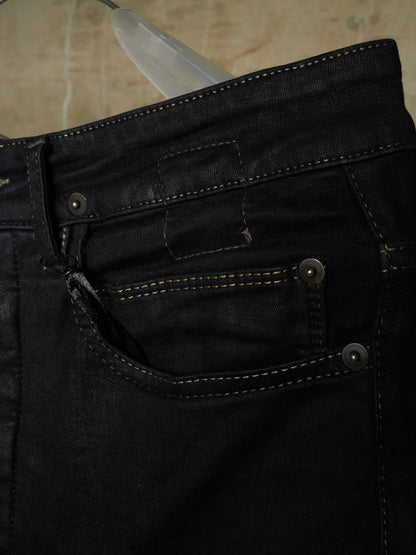 Rick Owens DRKSHDW Mid 2010s BLACK WAX 'Astaire Cropped' Stretch Denim