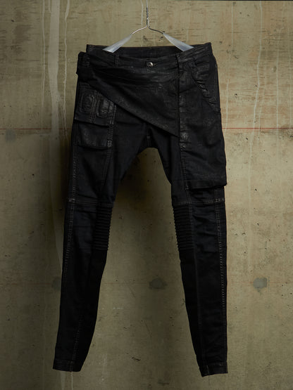Rick Owens DRKSHDW SS15 "FAUN" Black Scrub Waxed 'Memphis Cut' Stretch Denim