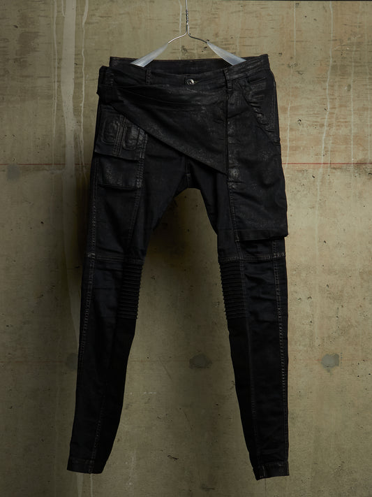 Rick Owens DRKSHDW SS15 "FAUN" Black Scrub Waxed 'Memphis Cut' Stretch Denim