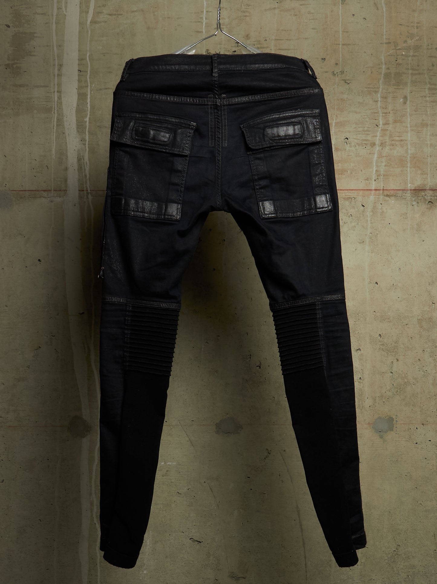 Rick Owens DRKSHDW SS15 "FAUN" Black Scrub Waxed 'Memphis Cut' Stretch Denim