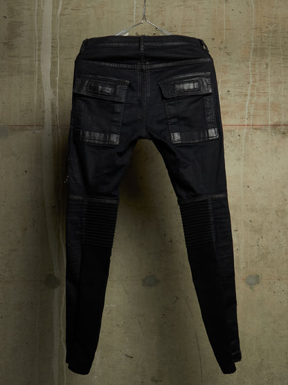 Rick Owens DRKSHDW SS15 "FAUN" Black Scrub Waxed 'Memphis Cut' Stretch Denim
