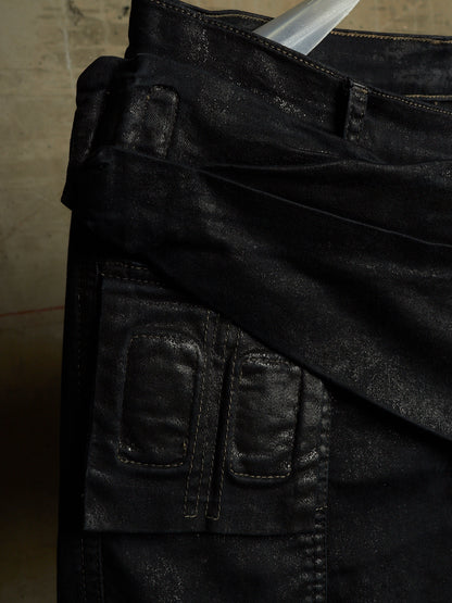 Rick Owens DRKSHDW SS15 "FAUN" Black Scrub Waxed 'Memphis Cut' Stretch Denim