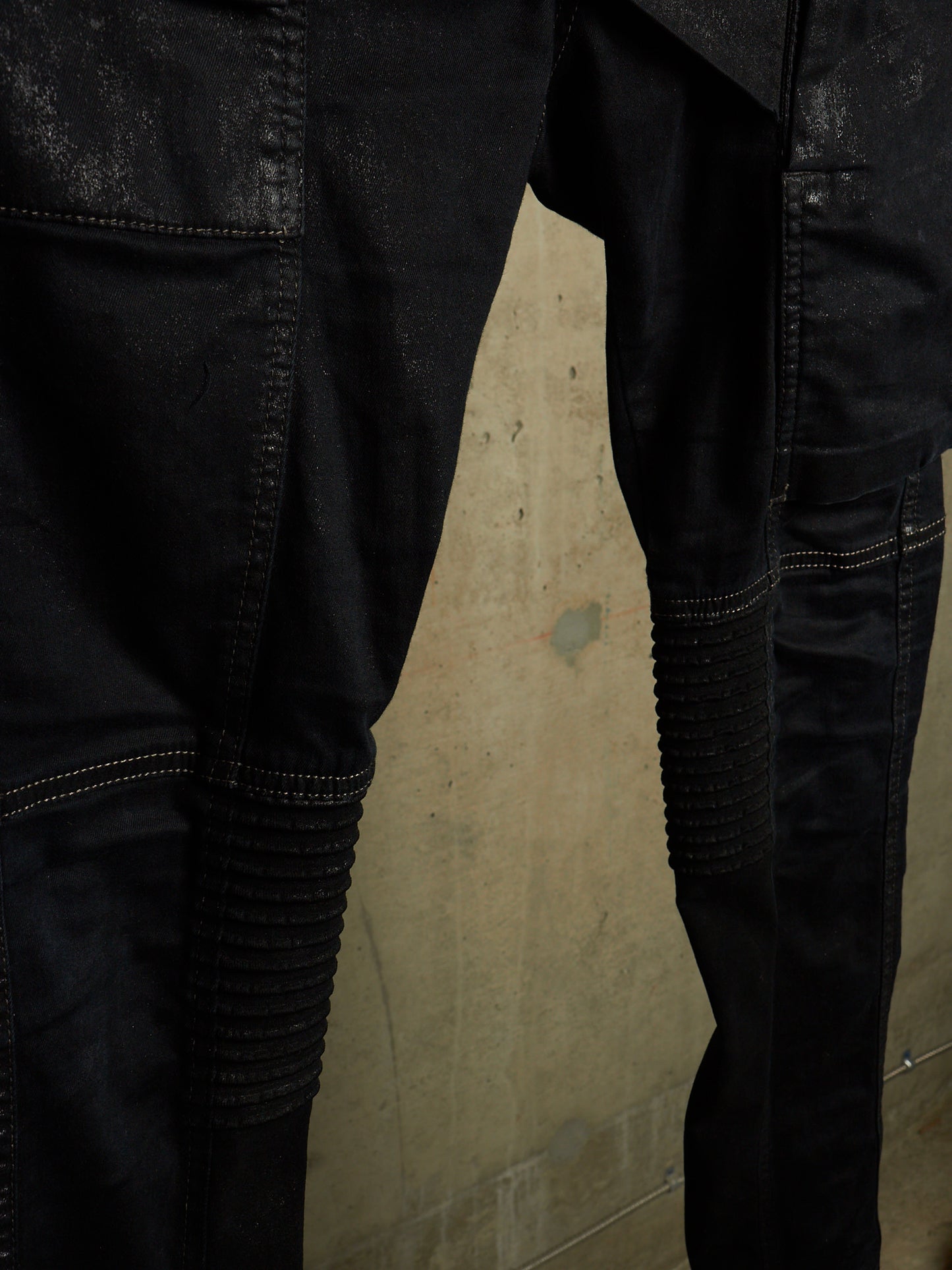 Rick Owens DRKSHDW SS15 "FAUN" Black Scrub Waxed 'Memphis Cut' Stretch Denim