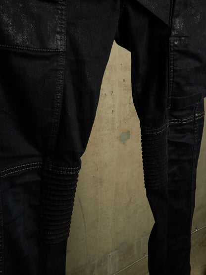 Rick Owens DRKSHDW SS15 "FAUN" Black Scrub Waxed 'Memphis Cut' Stretch Denim
