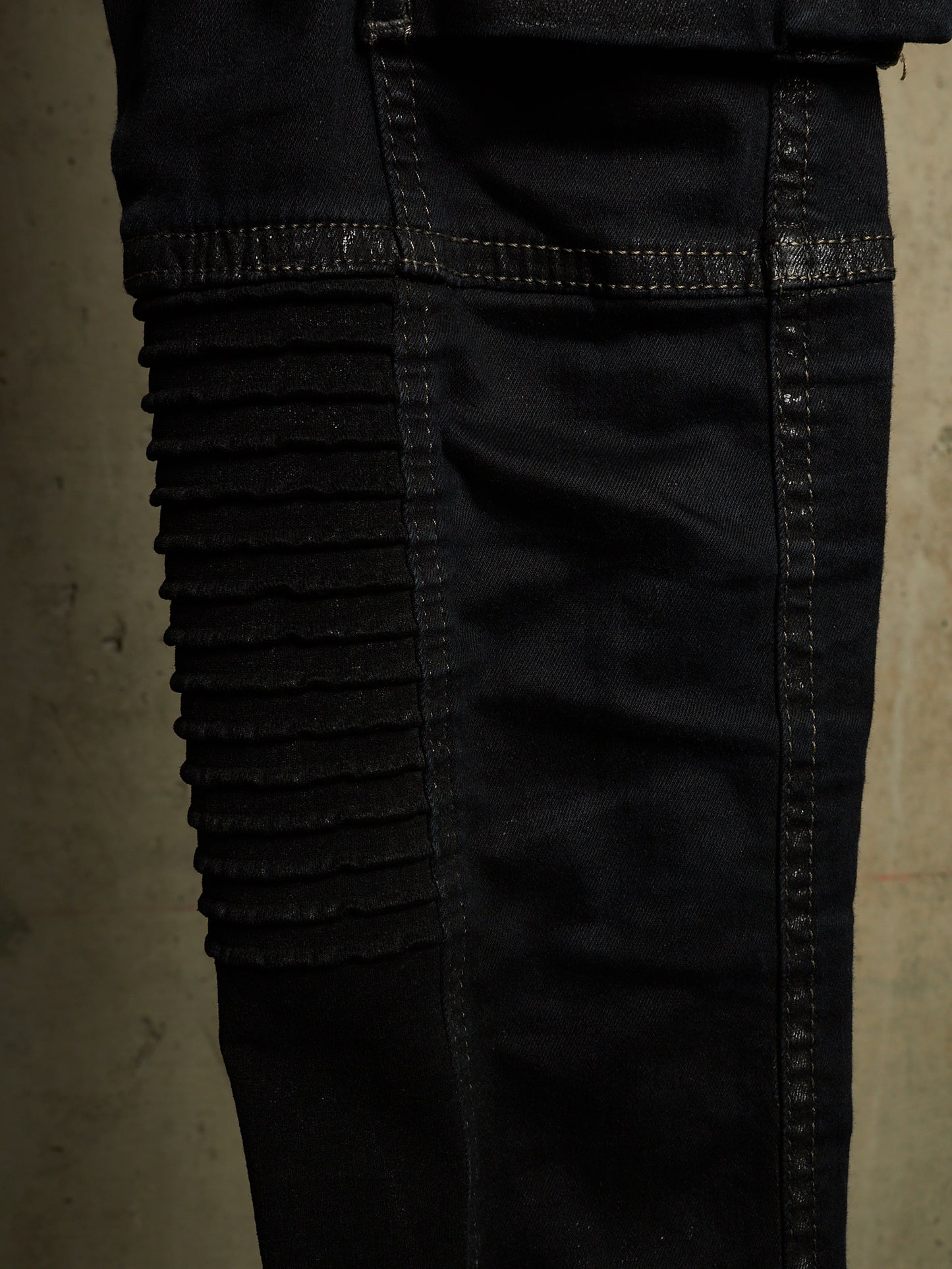 Rick Owens DRKSHDW SS15 "FAUN" Black Scrub Waxed 'Memphis Cut' Stretch Denim