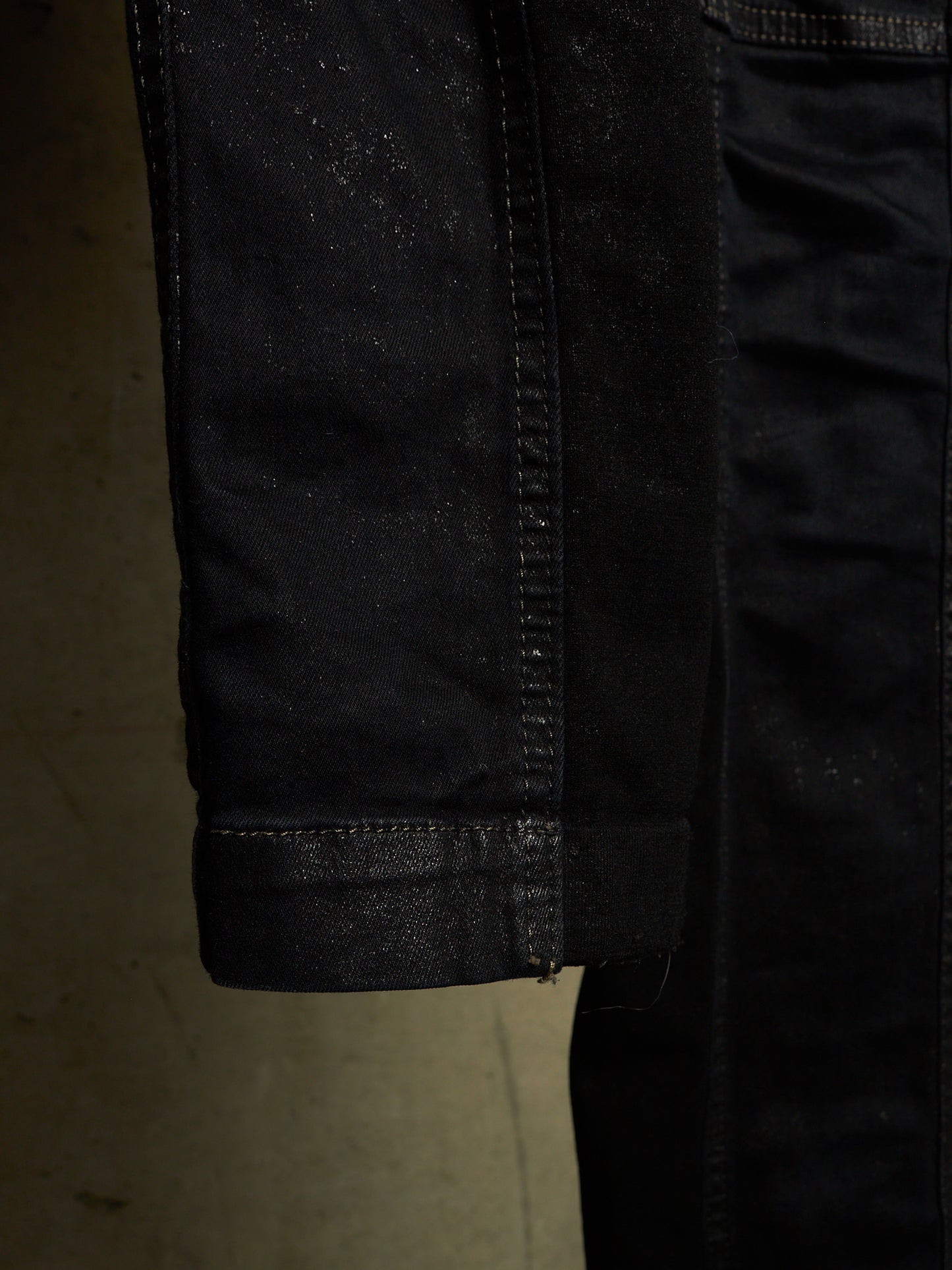 Rick Owens DRKSHDW SS15 "FAUN" Black Scrub Waxed 'Memphis Cut' Stretch Denim