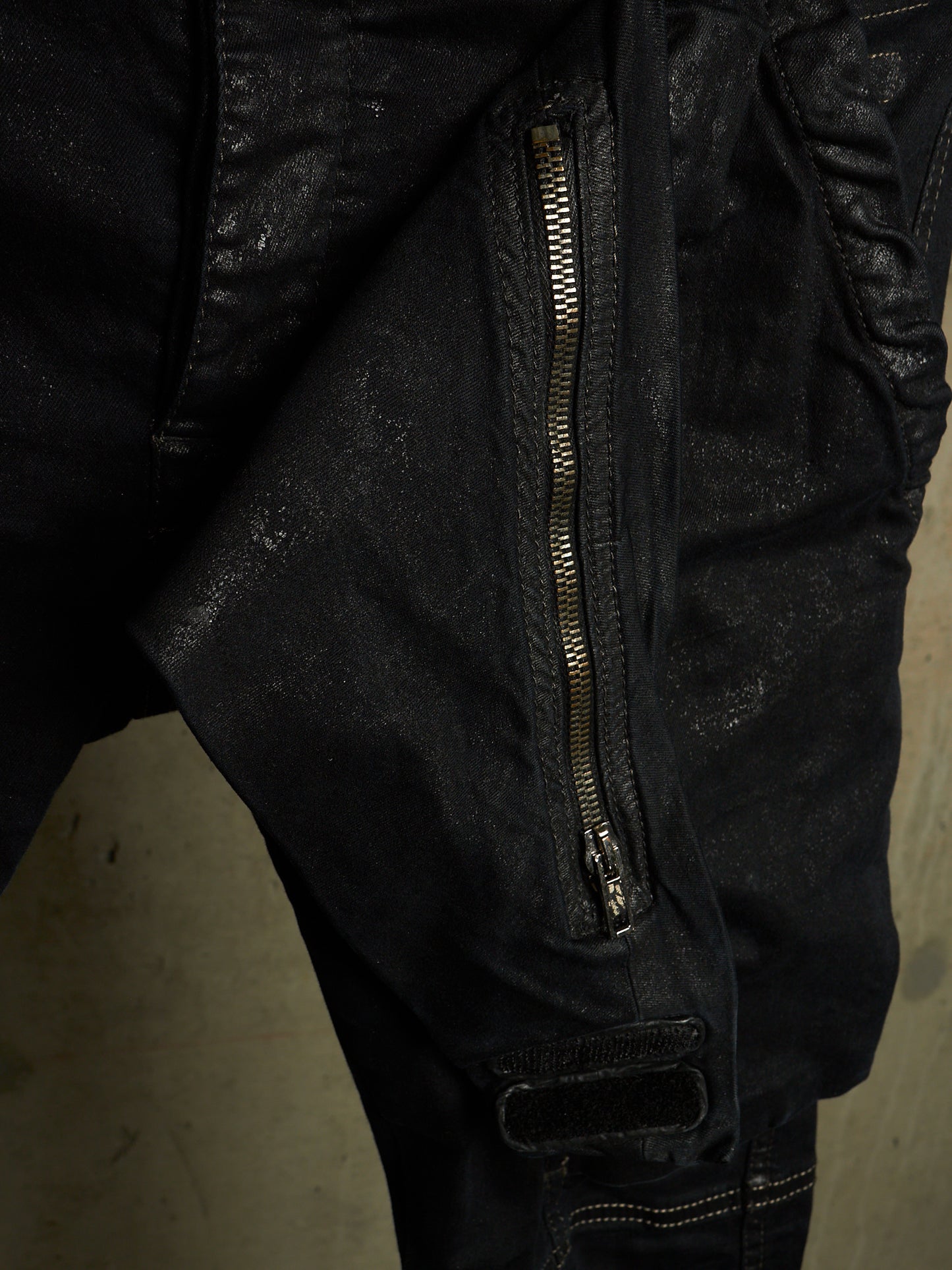 Rick Owens DRKSHDW SS15 "FAUN" Black Scrub Waxed 'Memphis Cut' Stretch Denim