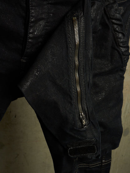 Rick Owens DRKSHDW SS15 "FAUN" Black Scrub Waxed 'Memphis Cut' Stretch Denim