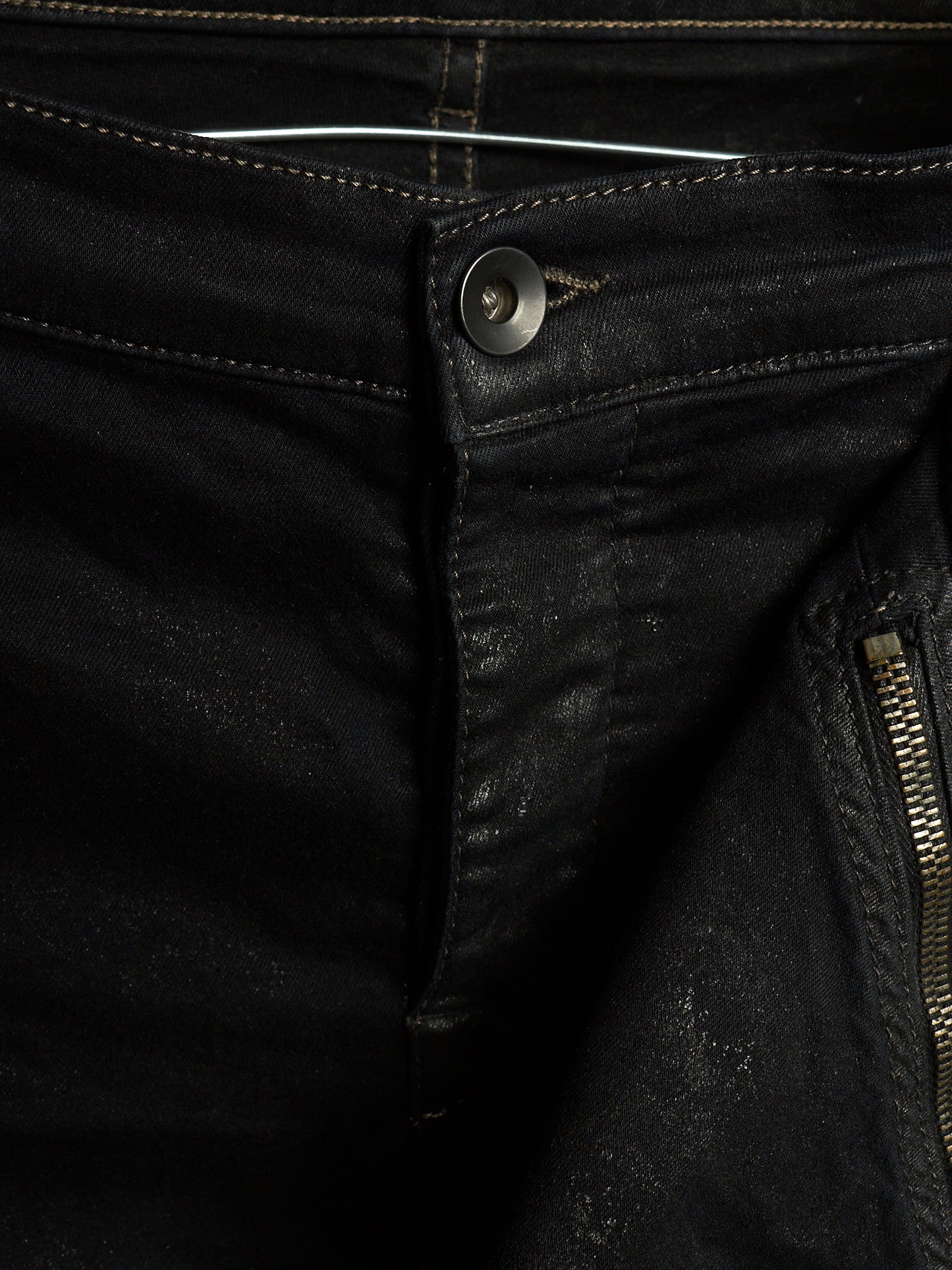 Rick Owens DRKSHDW SS15 "FAUN" Black Scrub Waxed 'Memphis Cut' Stretch Denim