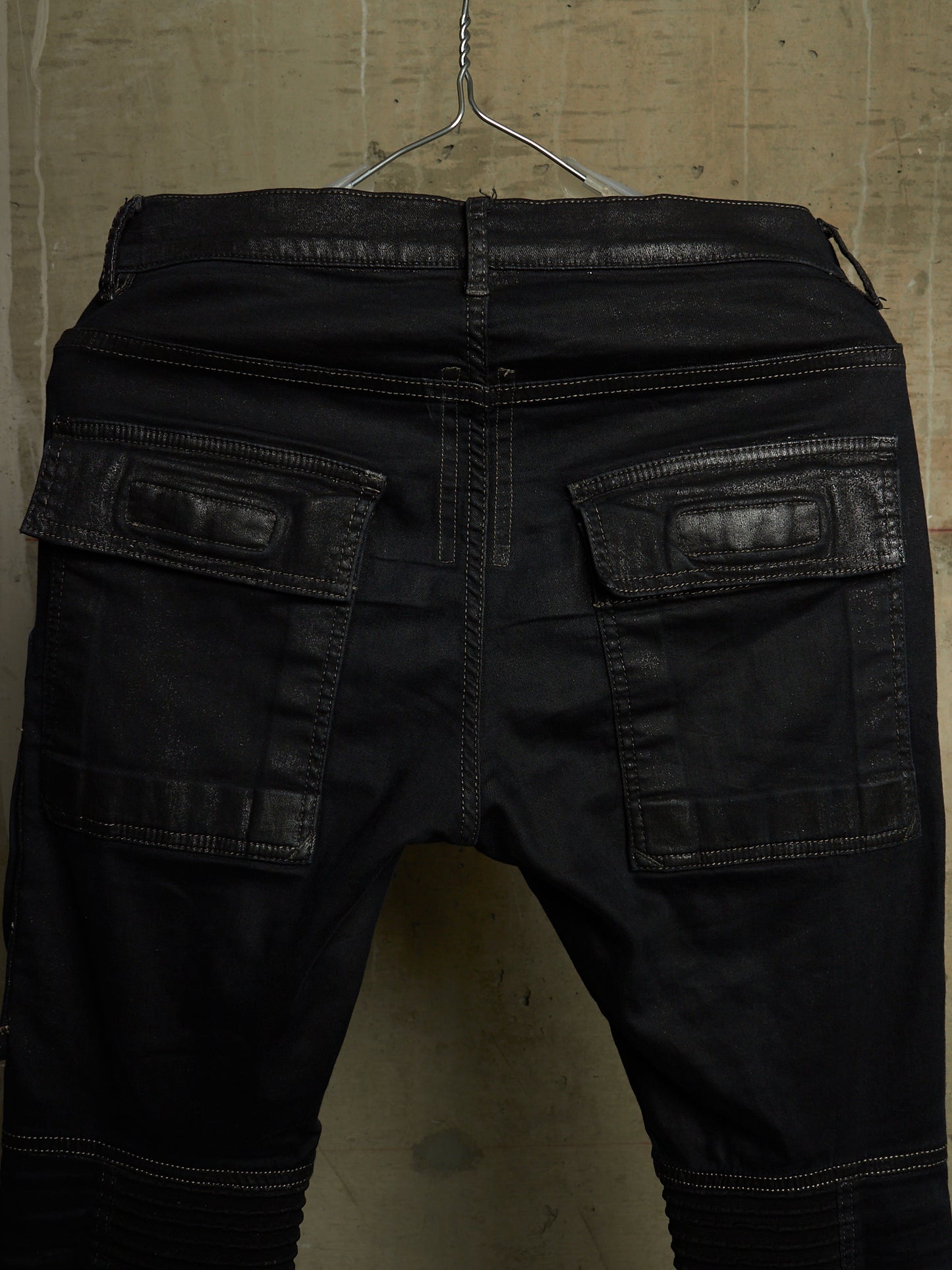 Rick Owens DRKSHDW SS15 "FAUN" Black Scrub Waxed 'Memphis Cut' Stretch Denim