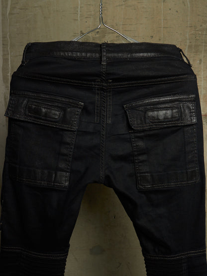 Rick Owens DRKSHDW SS15 "FAUN" Black Scrub Waxed 'Memphis Cut' Stretch Denim