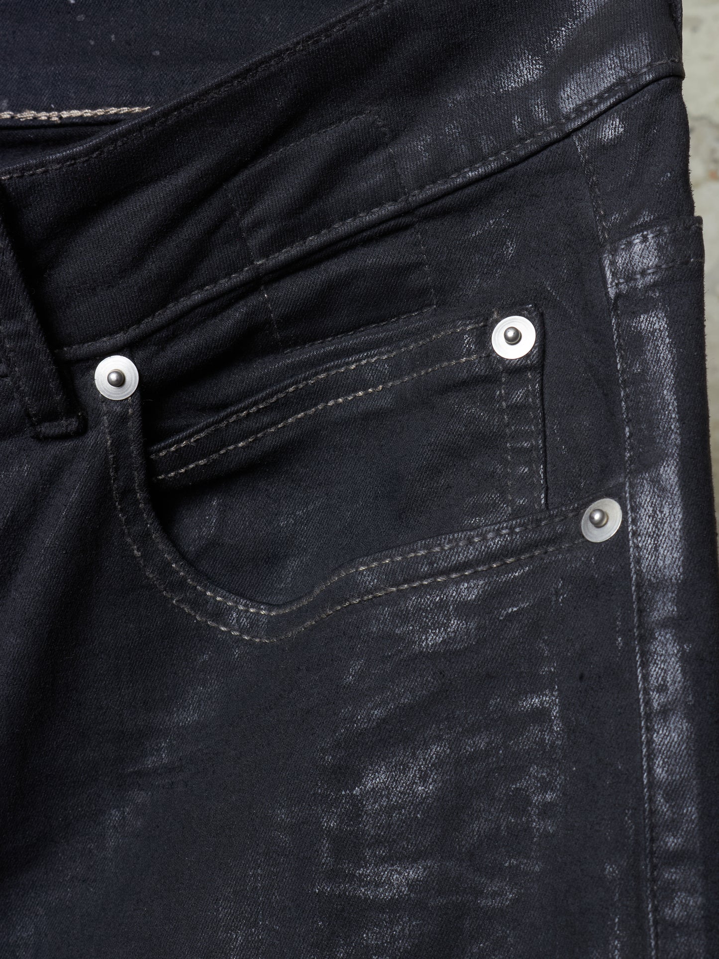Rick Owens DRKSHDW SS25 "HOLLYWOOD" Waxed 'Detroit Cut' Skinny Denim
