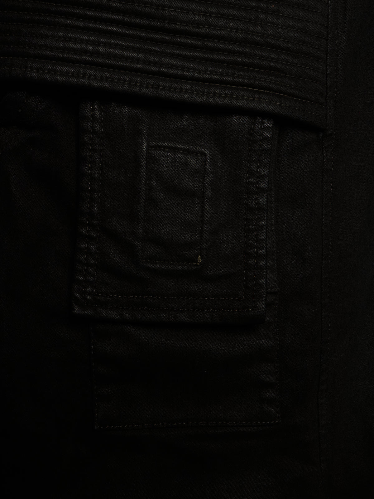 Rick Owens DRKSHDW SS24 "LIDO" BLACK Drop-crotch Waxed Creatch Cropped Cargo Denim