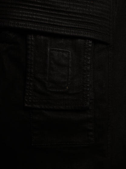 Rick Owens DRKSHDW SS24 "LIDO" BLACK Drop-crotch Waxed Creatch Cropped Cargo Denim