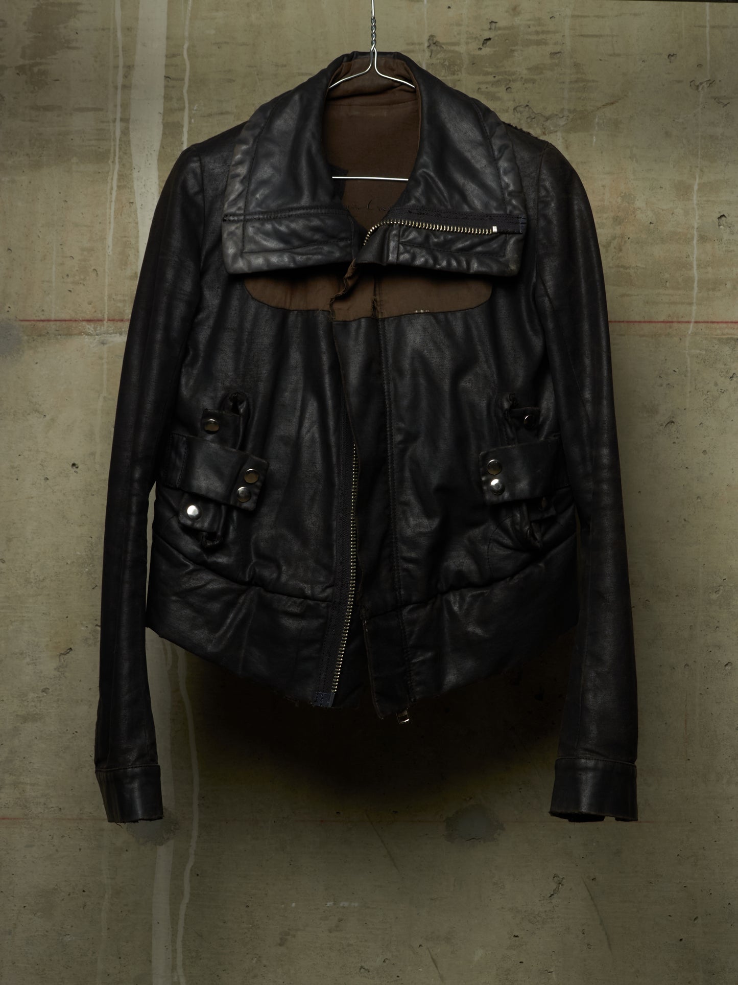 Rick Owens AW03 "TRUCKER" Pill High Neck Waxed Rider Jacket