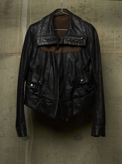 Rick Owens AW03 "TRUCKER" Pill High Neck Waxed Rider Jacket