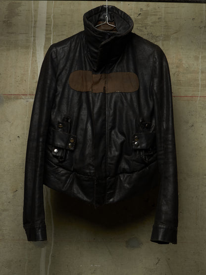Rick Owens AW03 "TRUCKER" Pill High Neck Waxed Rider Jacket