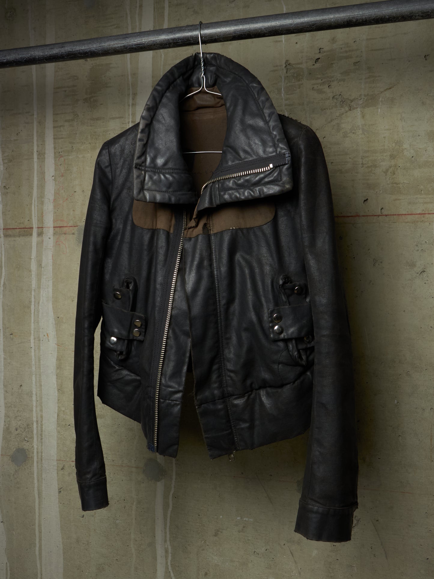 Rick Owens AW03 "TRUCKER" Pill High Neck Waxed Rider Jacket