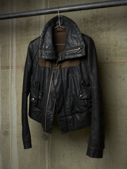 Rick Owens AW03 "TRUCKER" Pill High Neck Waxed Rider Jacket