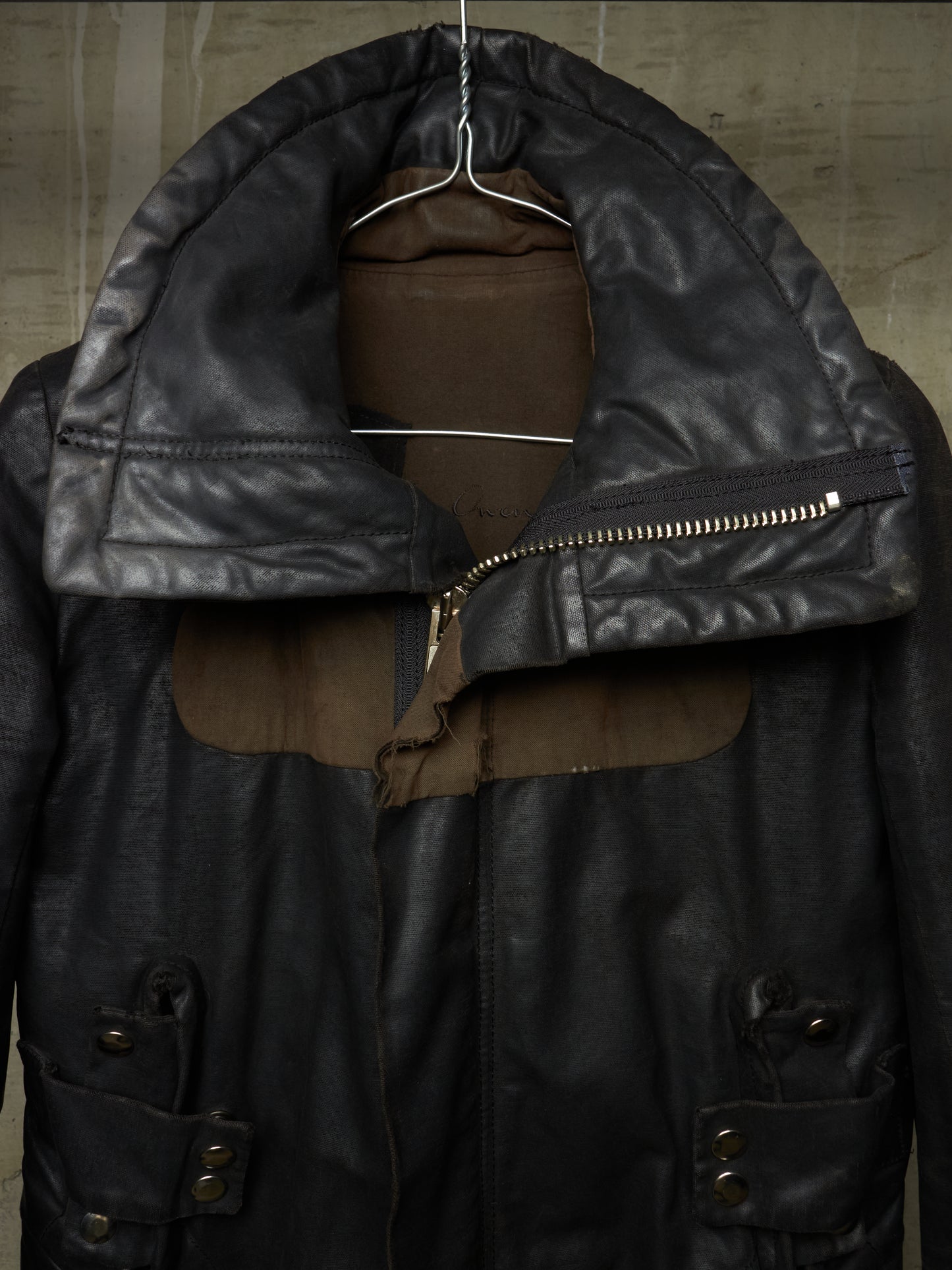 Rick Owens AW03 "TRUCKER" Pill High Neck Waxed Rider Jacket