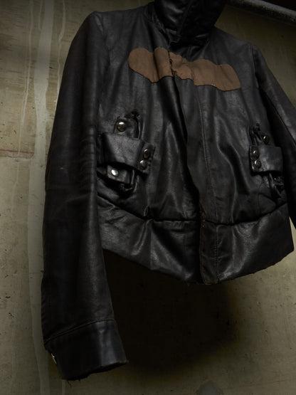 Rick Owens AW03 "TRUCKER" Pill High Neck Waxed Rider Jacket